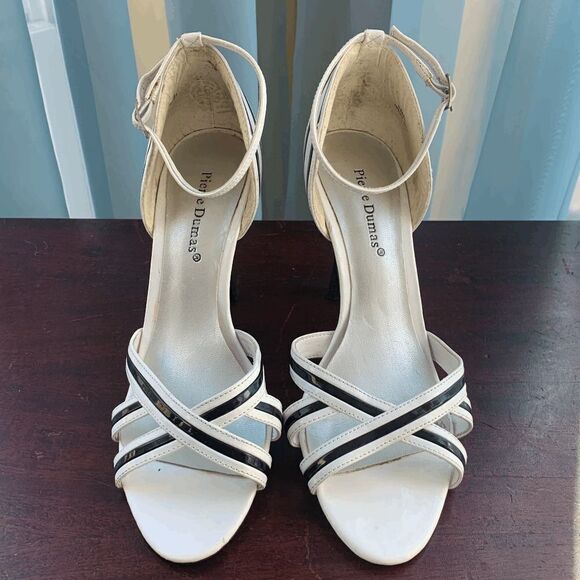 Pierre Dumas Womens Heels Open Toe Ankle Strap Black White Size 8 - Picture 4 of 10